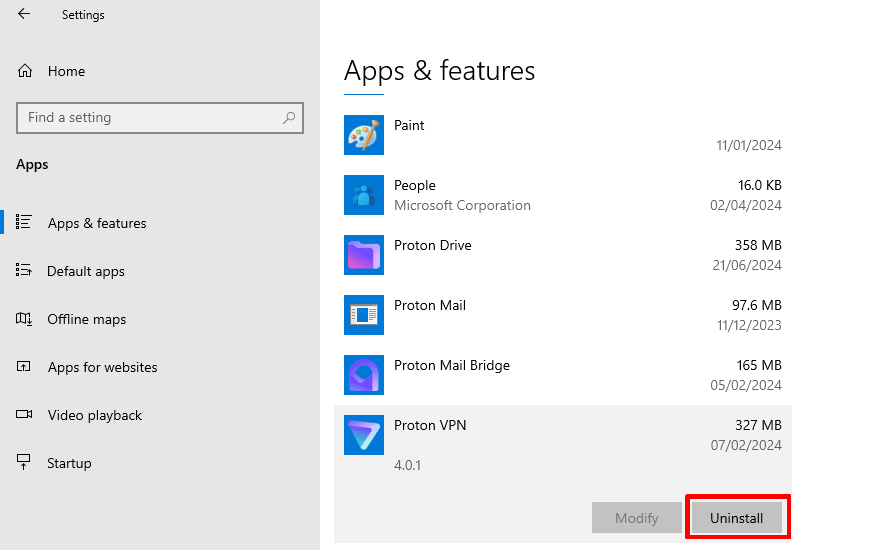 How to uninstall on Windows 10
