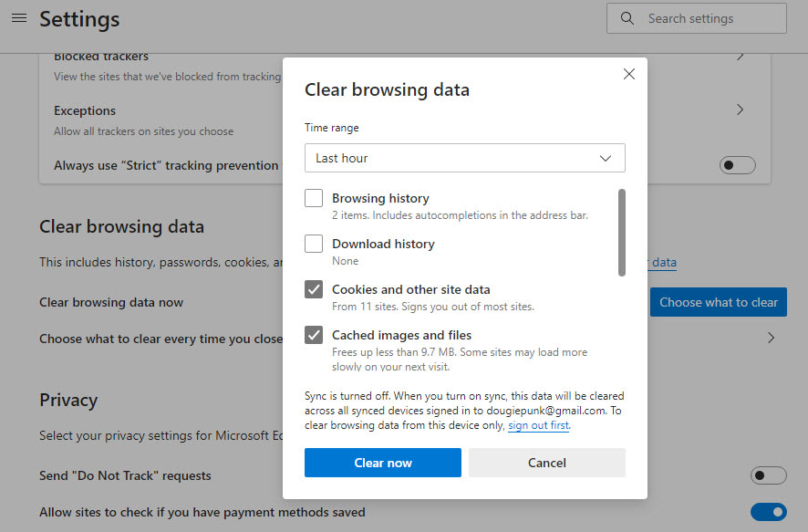 Image of Edge Clear browsing data