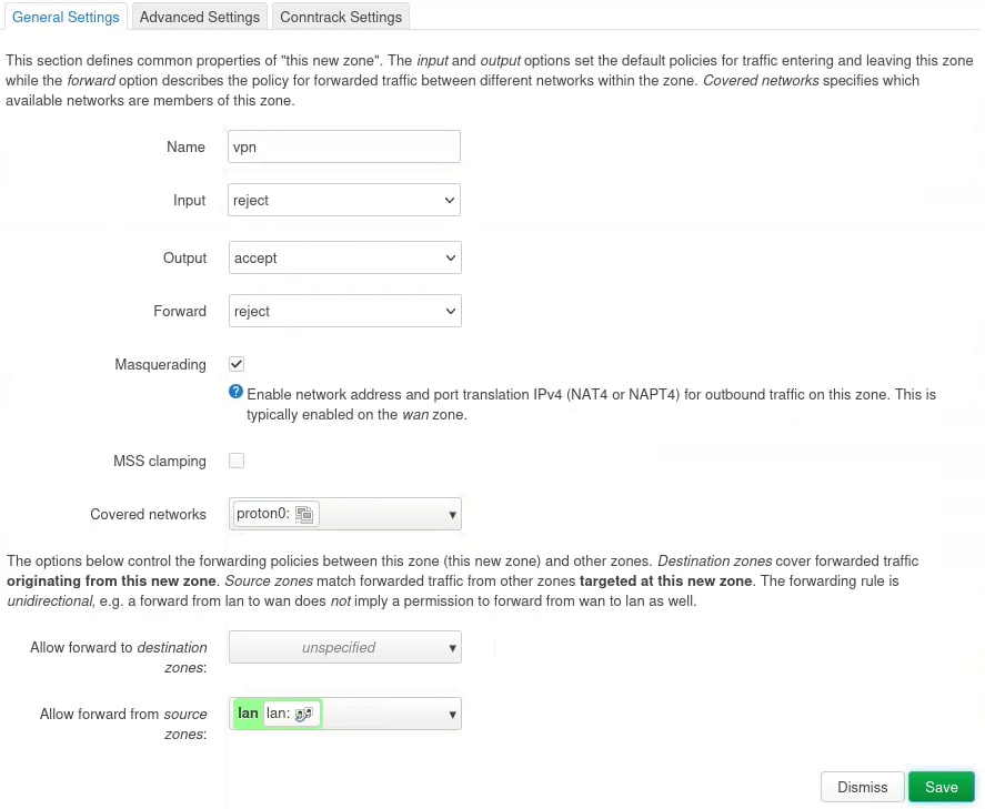 Configure the zone