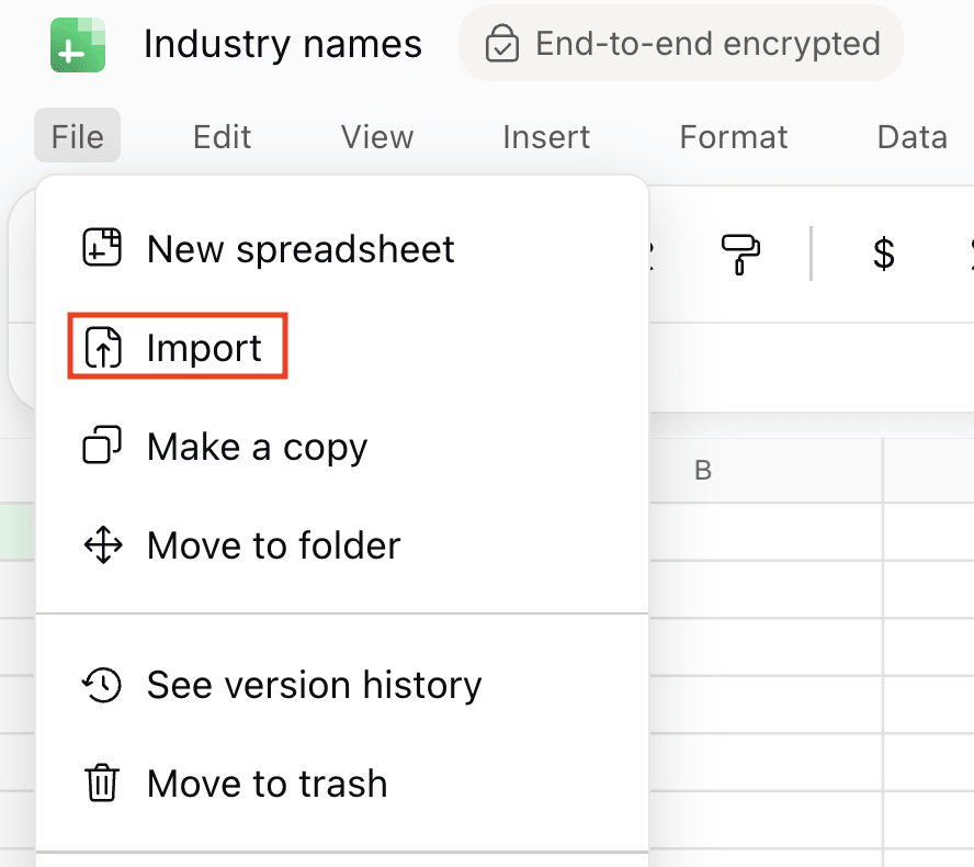 How to import a spreadsheet in Proton Sheets