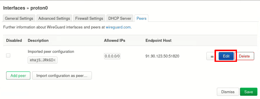 Edit the imported peer configuration