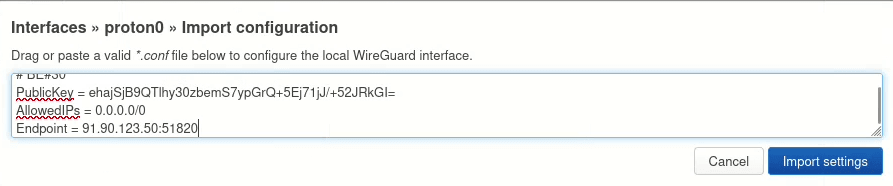 Paste in your configuration