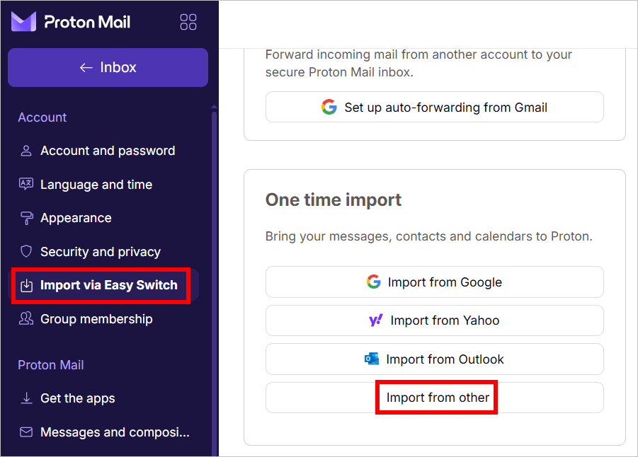 How to import from other accounts into Proton Mail