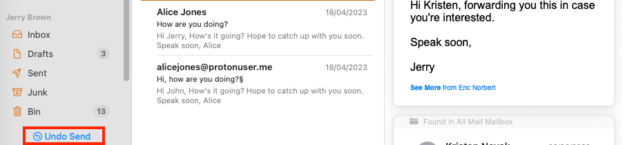 Undo Send button to unsend an email on Apple Mail for Mac