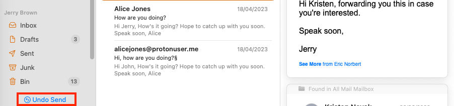 Bouton Annuler l'envoi pour ne pas envoyer un e-mail sur Apple Mail pour Mac