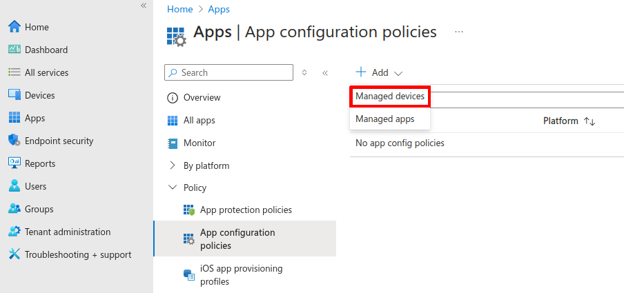 Go to managed devices