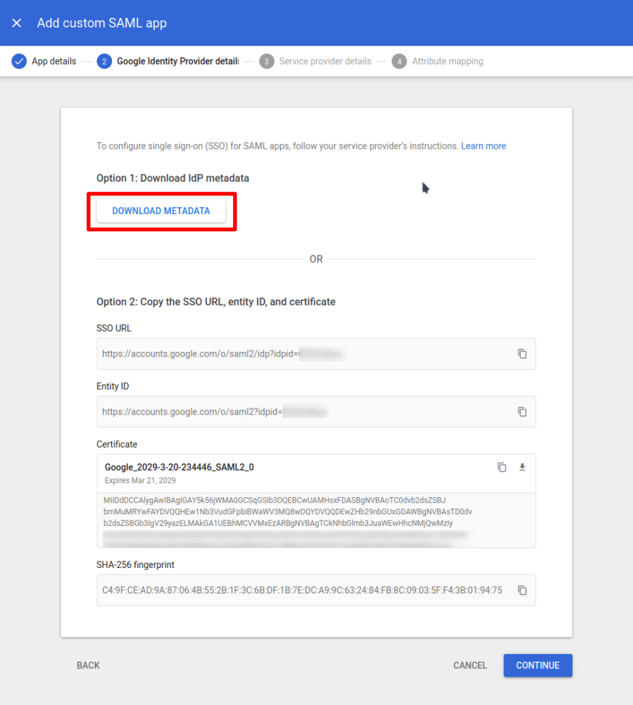 Download metadata