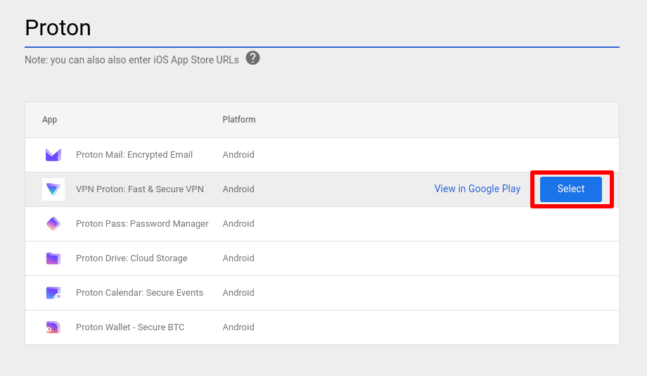 Select Proton VPN
