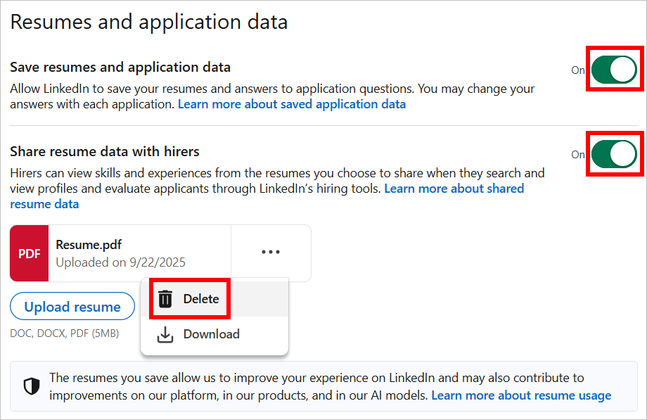 LinkedIn shows how to remove your resume