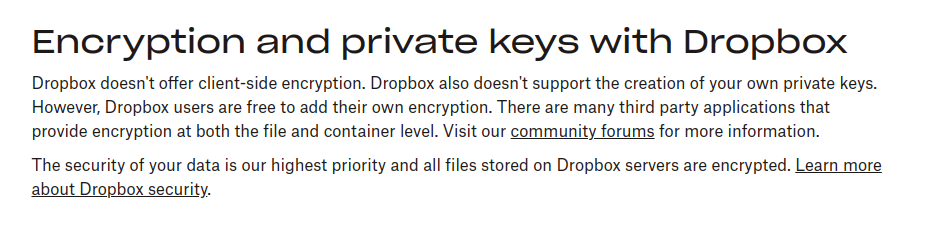 Dropbox doesn't use private keys
