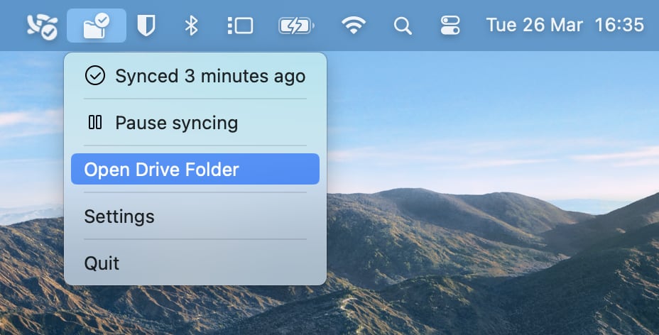 You can also open your Drive folder from the macOS menu bar