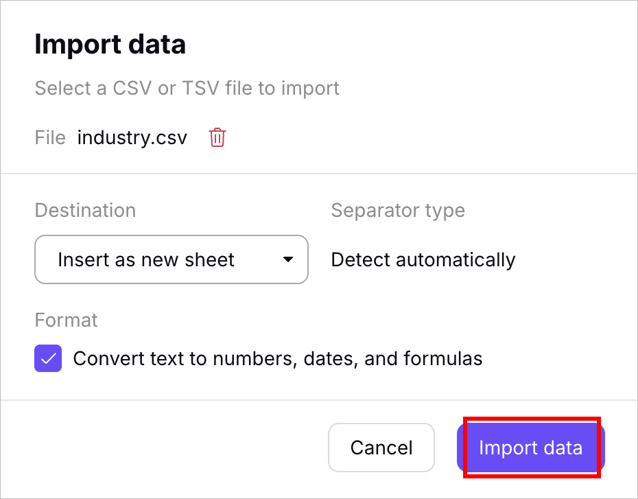How to import a spreadsheet and configure settings in Proton Sheets