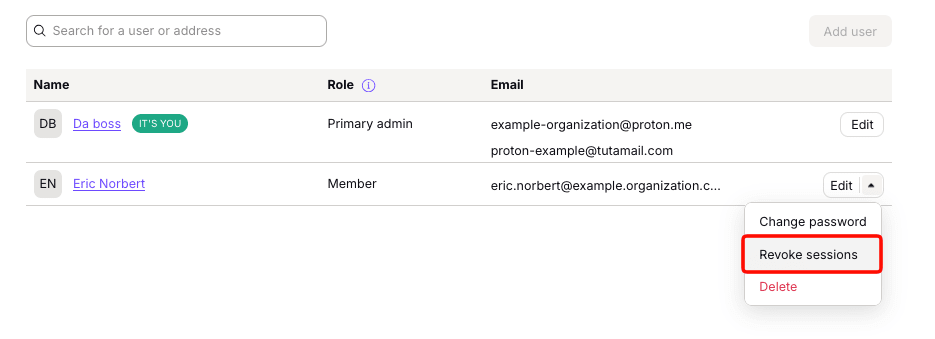 Select Revoke sessions from dropdown menu