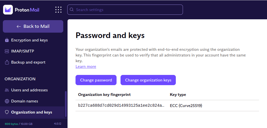 View your organization key details