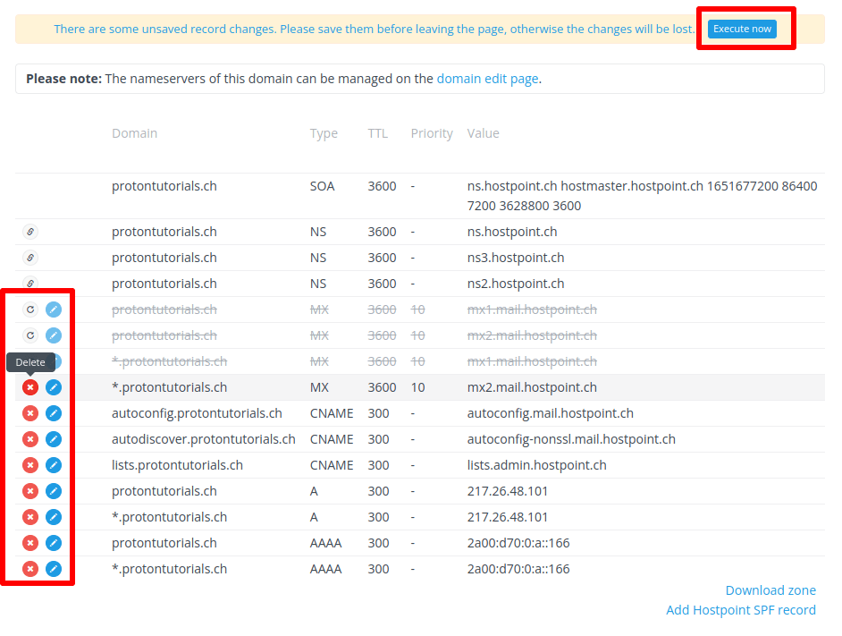 Delete existing DNS records