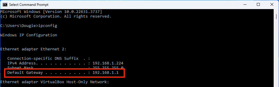 How to find default gateway on Windows using cmd