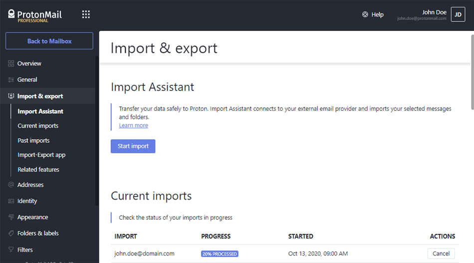 Proton Mail Import Assistant