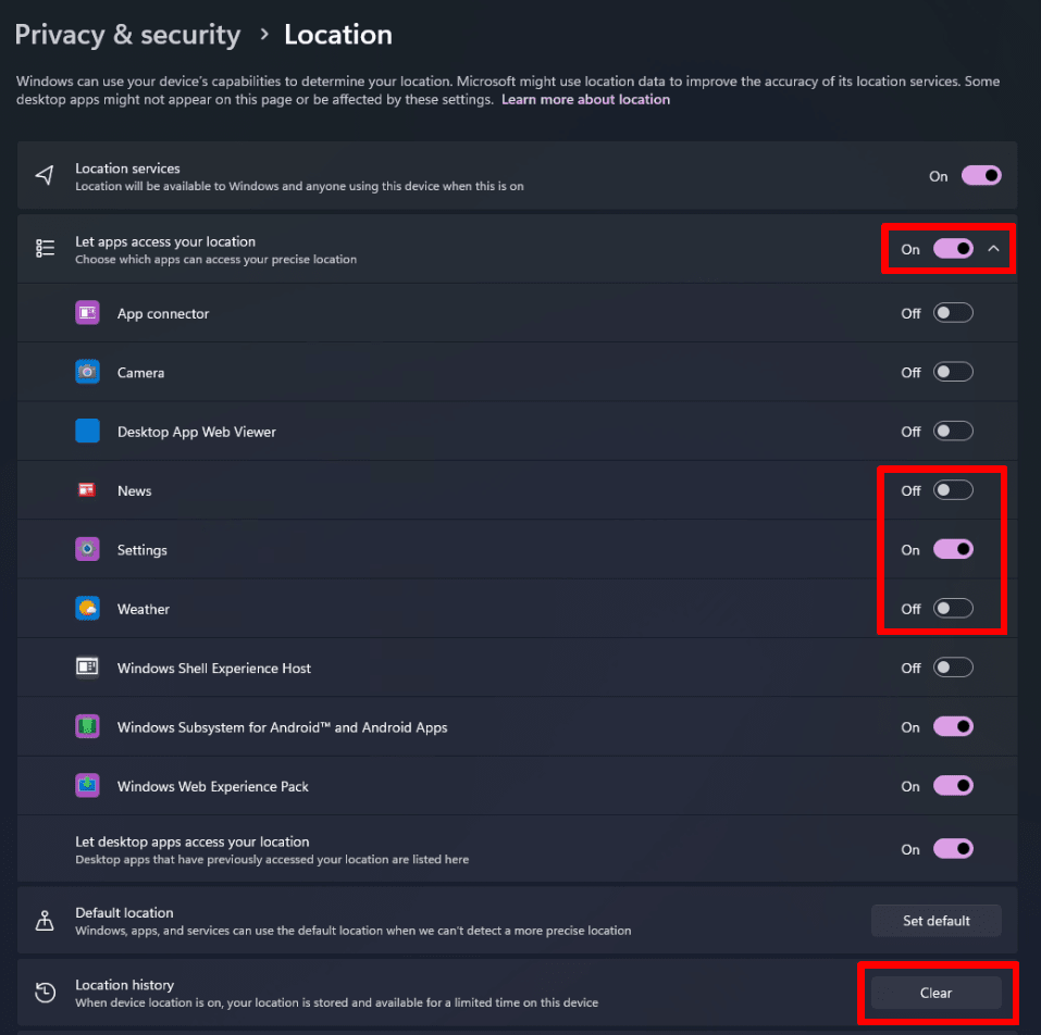 Turn Location services on a per-app basis on or off on Windows