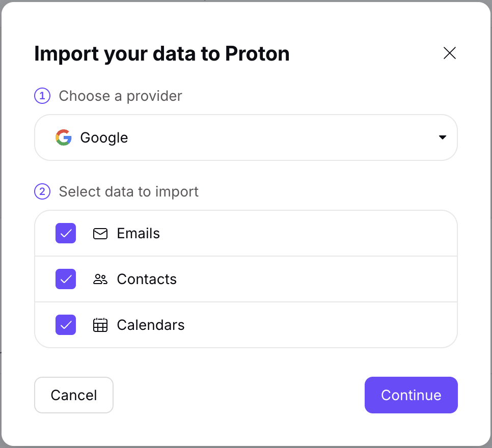 Easy Switch shows how to import your data from Gmail to Proton Mail