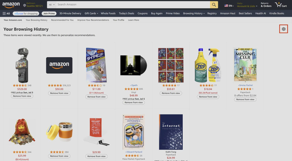 amazon browsing history more settings