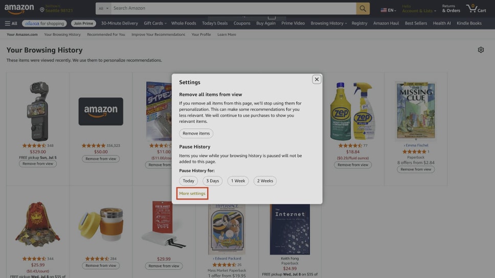 Amazon more settings