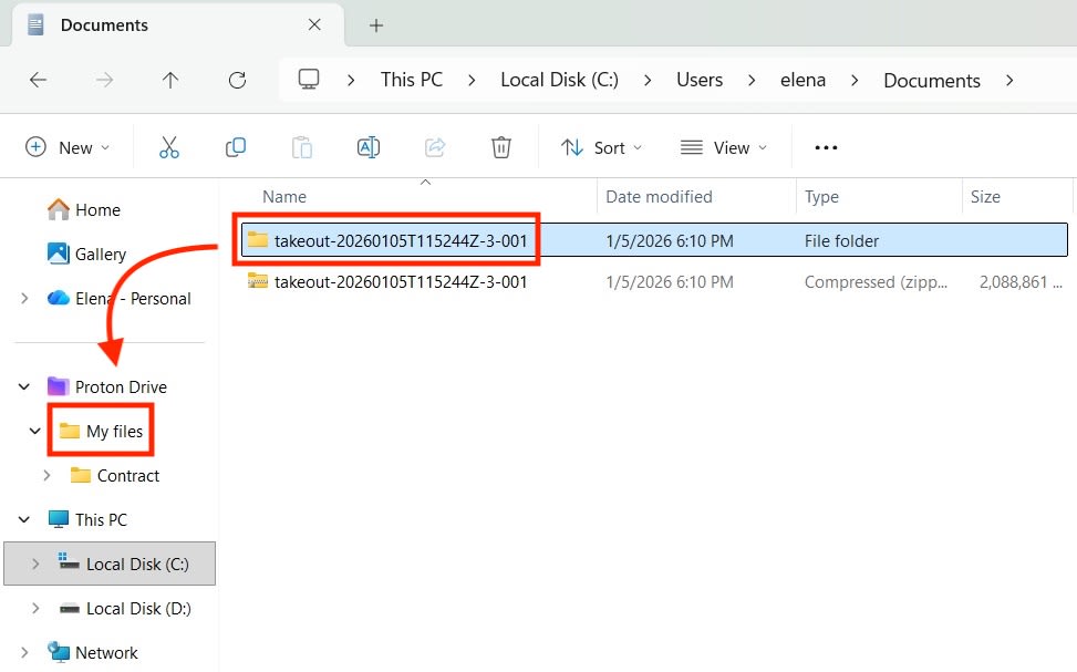 How to move unzipped Google Drive files (via Google Takeout) to Proton Drive on Windows