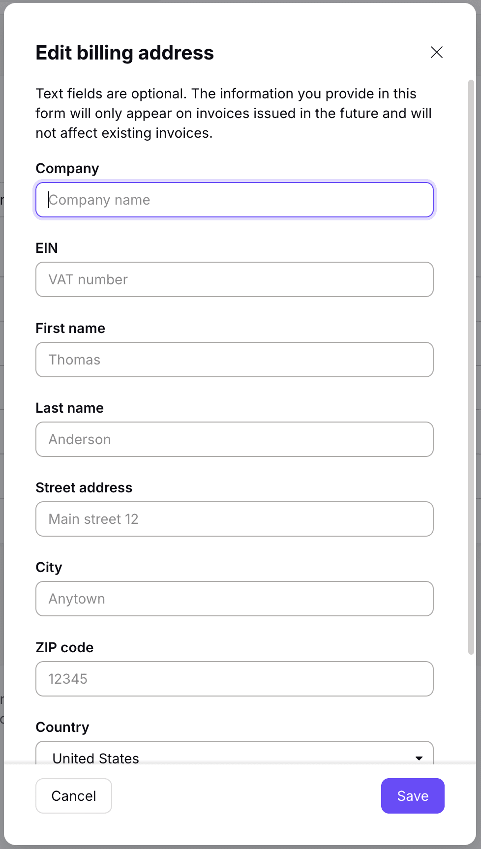 How to edit your billing details for invoices in Proton Account settings