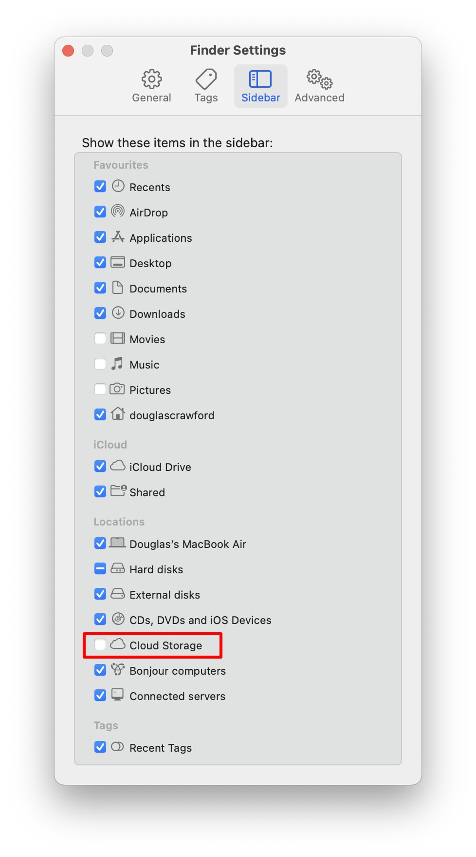 Réglages du Finder