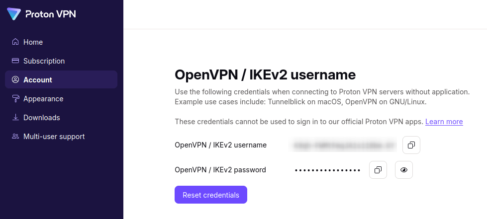 Find your OpenVPN login details