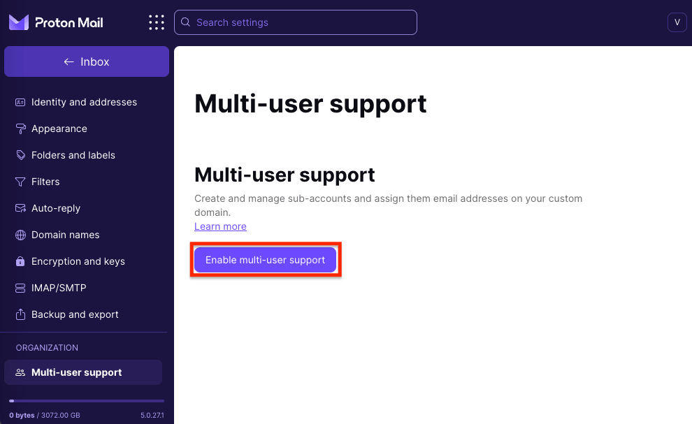 Enable multi-user support button