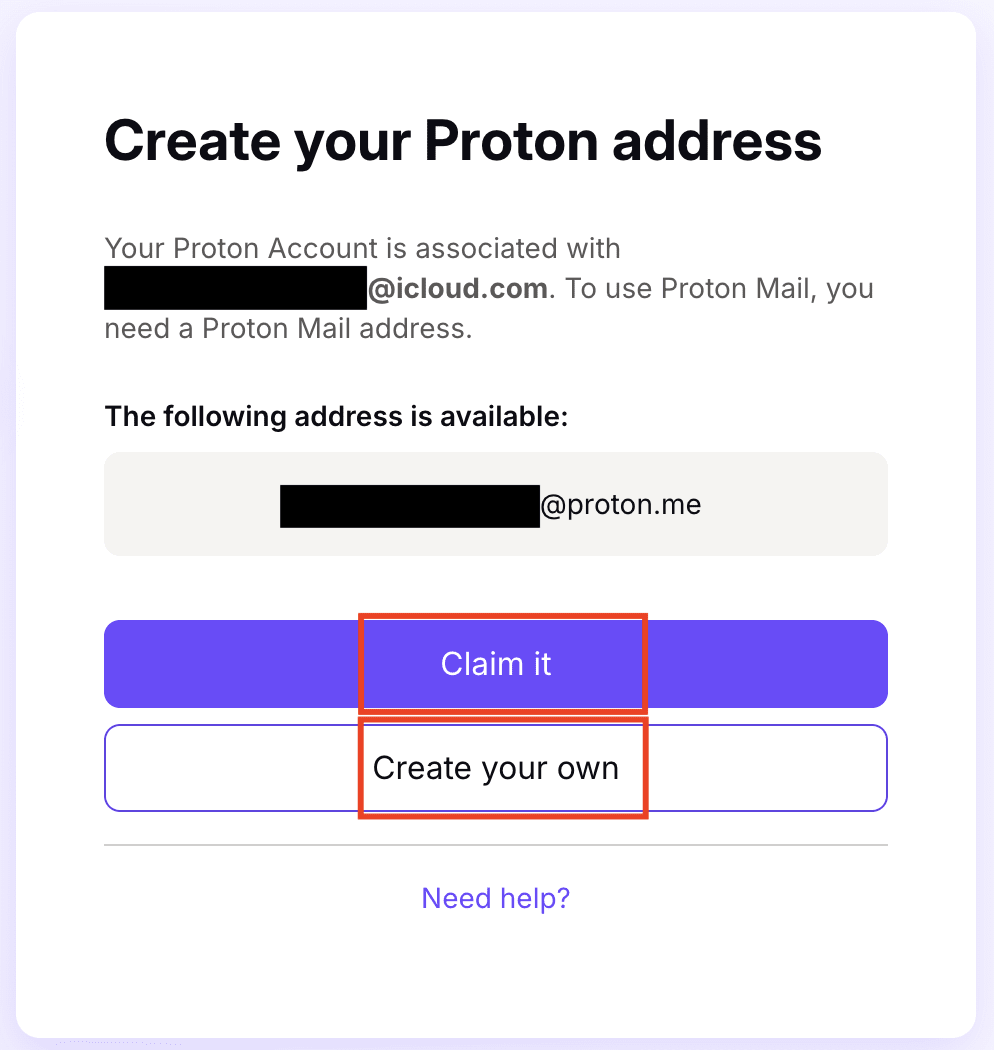 Choose a Proton Mail address