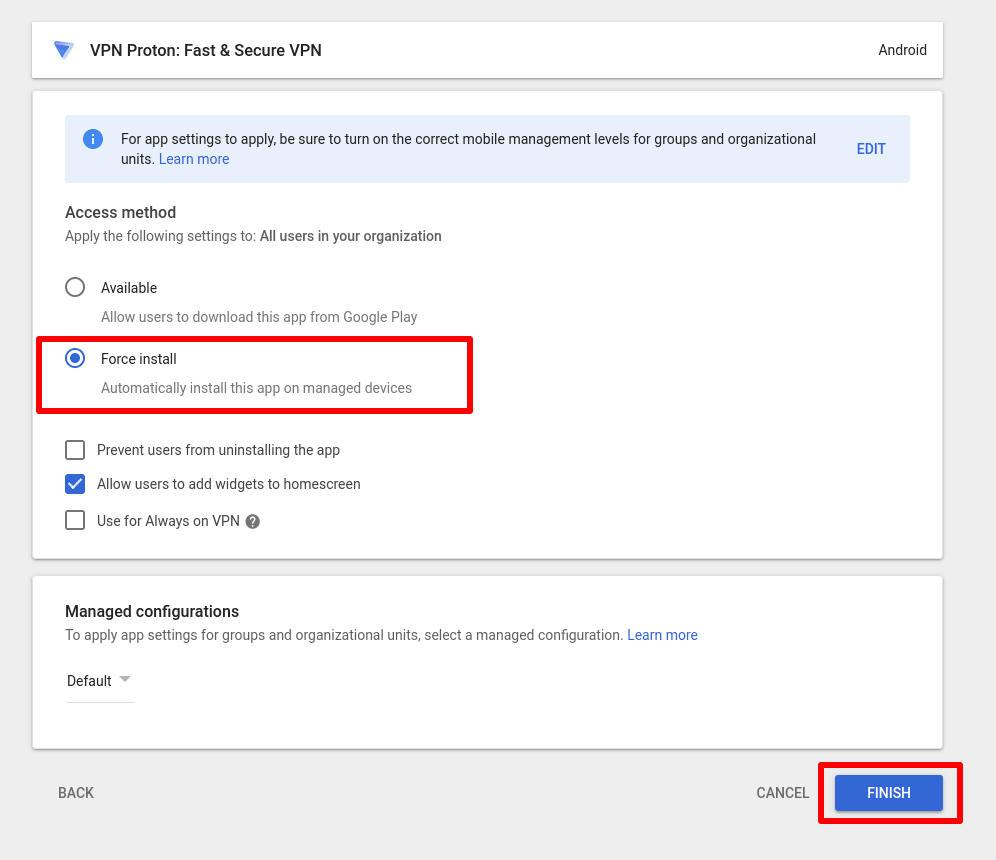 Require force-install of the Proton VPN app