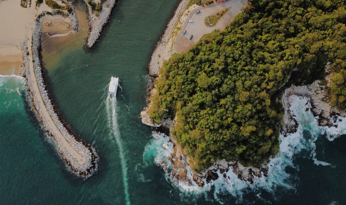 Aerial view of Mazunte, a popular stop roughly halfway on the Huatulco to Puerto Escondido road