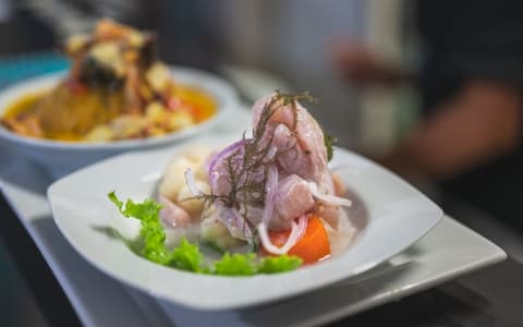 Fresh ceviche, the signature dish of seafood restaurants in Puerto Escondido on the Pacific coast