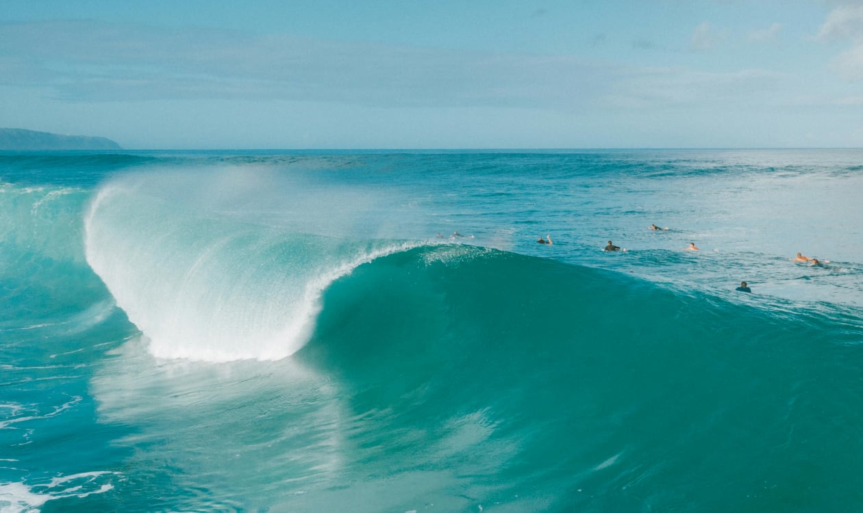 Big turquoise waves rolling in at Puerto Escondido beach in January, perfect for surfing