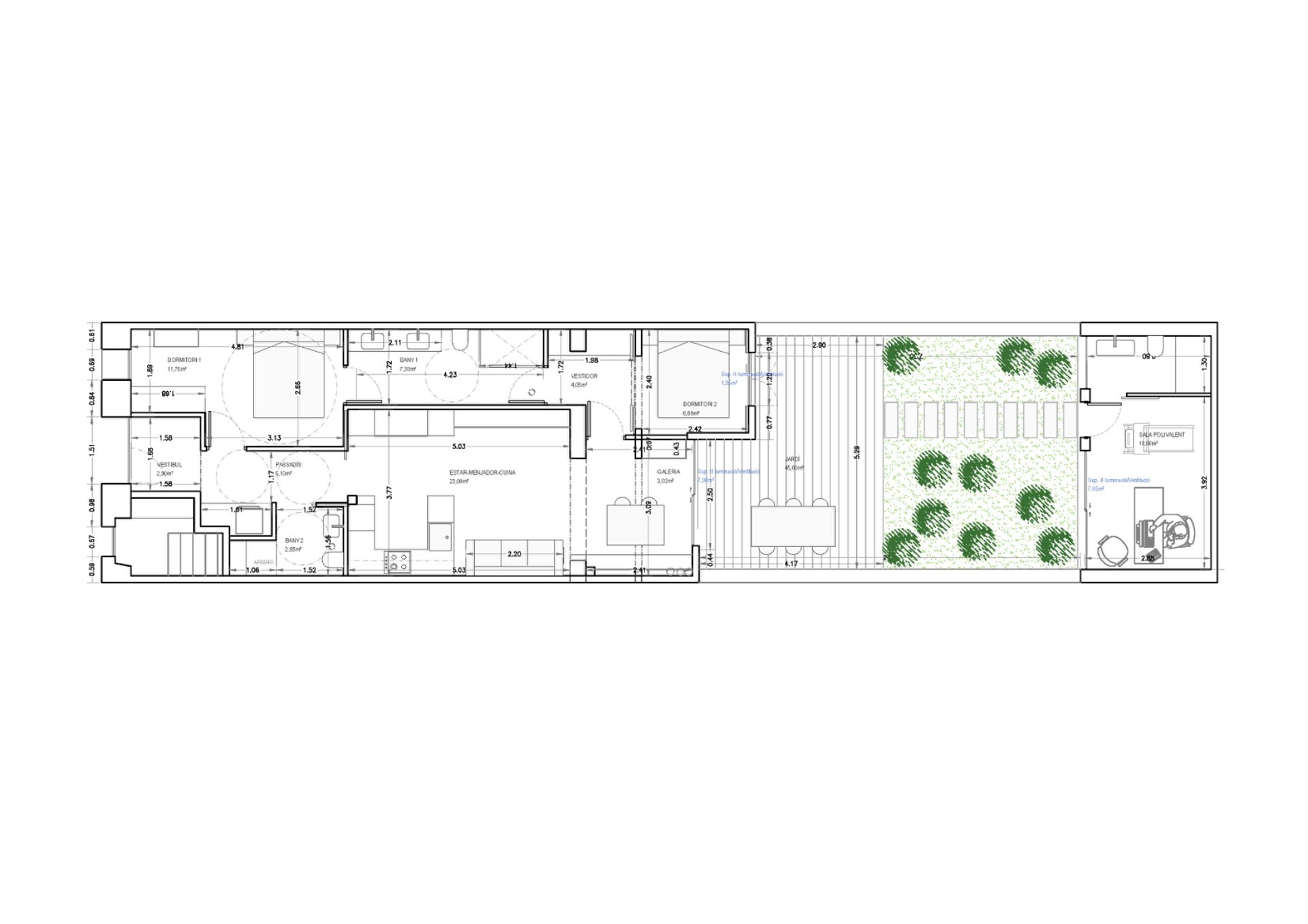 Planos 2 — Exclusiva residencia a estrenar con jardín en Gràcia