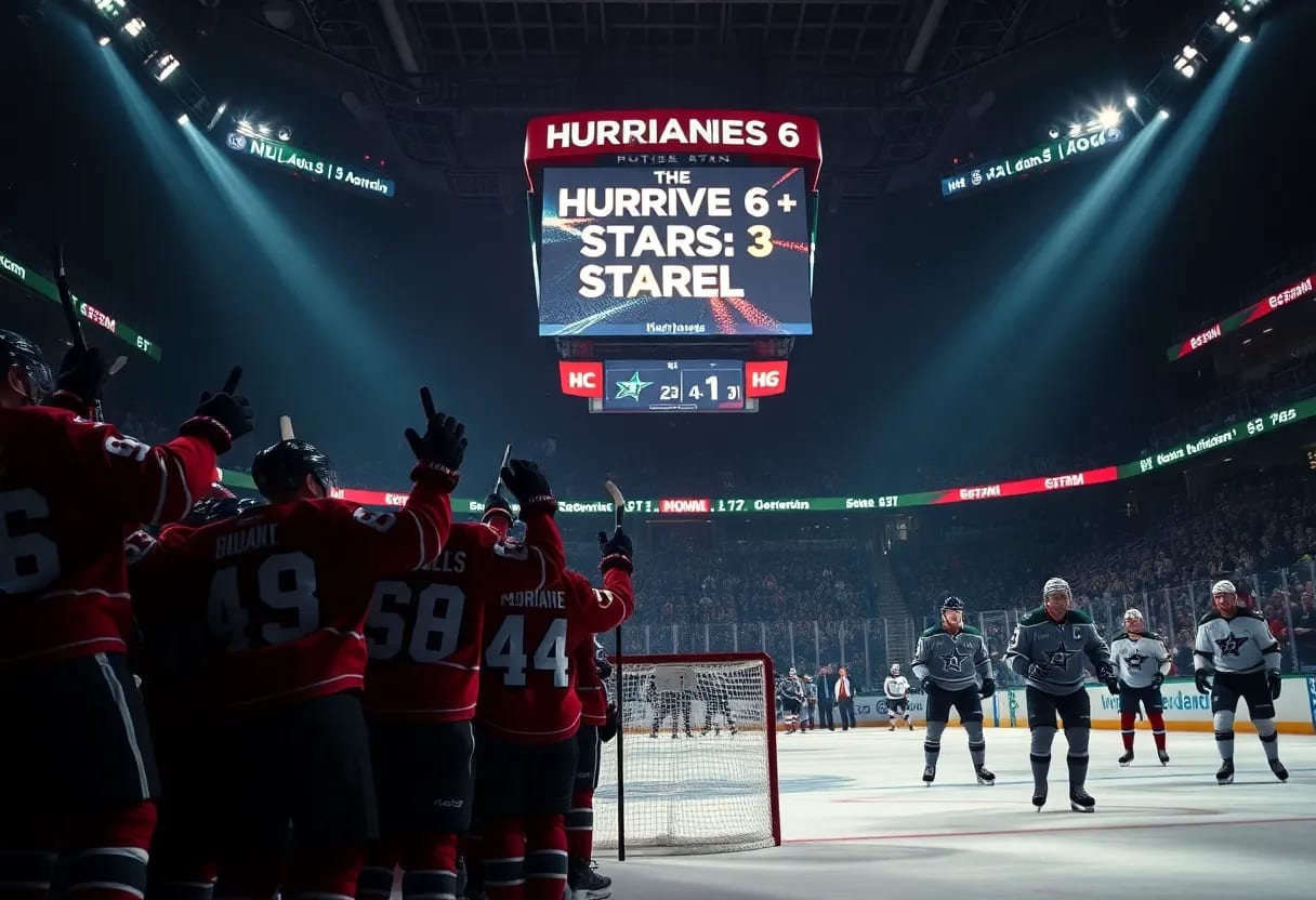 Hurricanes Defeat Stars 6-3, Dallas Winless Streak Hits Six