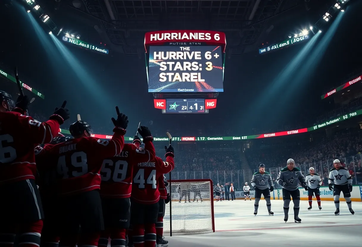 Hurricanes Defeat Stars 6-3, Dallas Winless Streak Hits Six