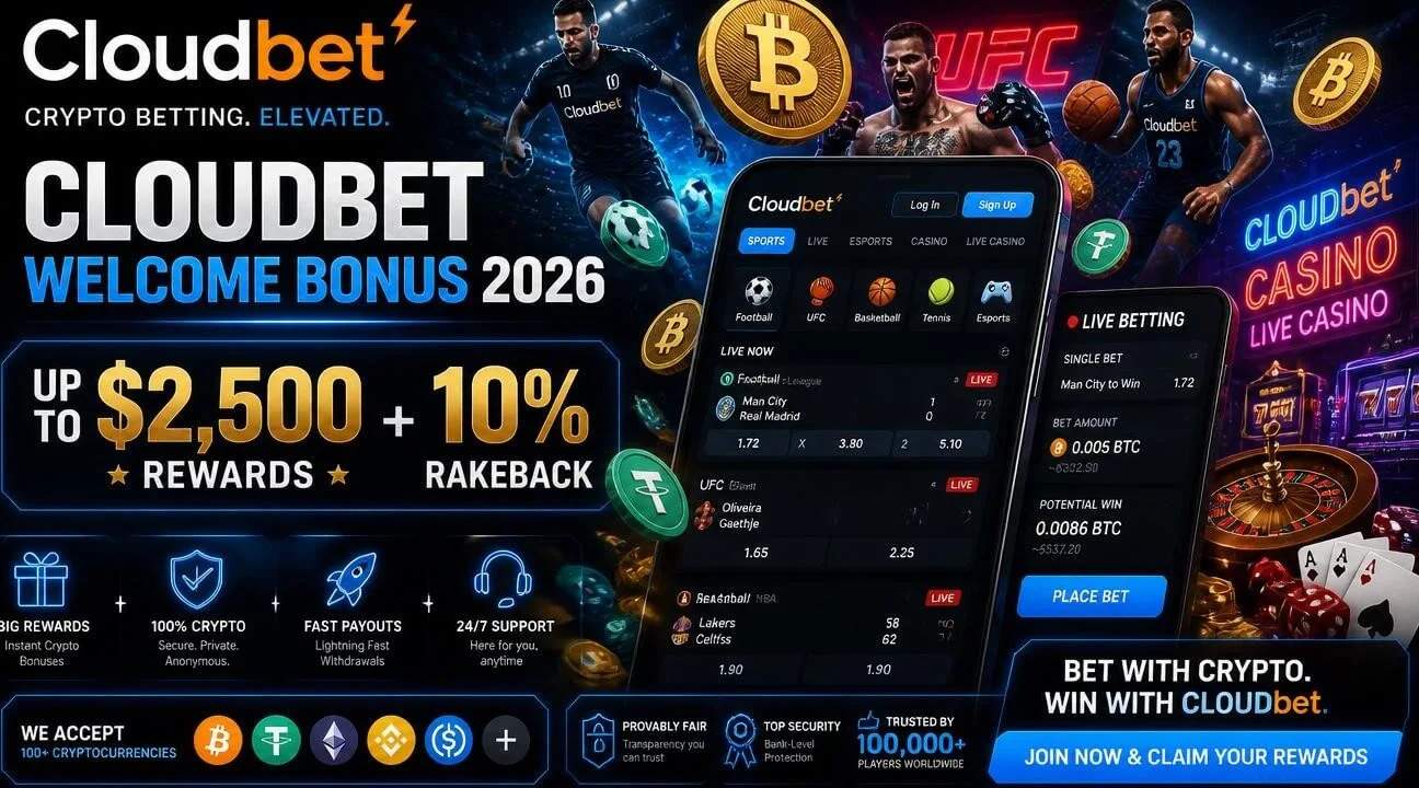 Cloudbet Welcome Bonus 2026 Up to $2500 Rewards