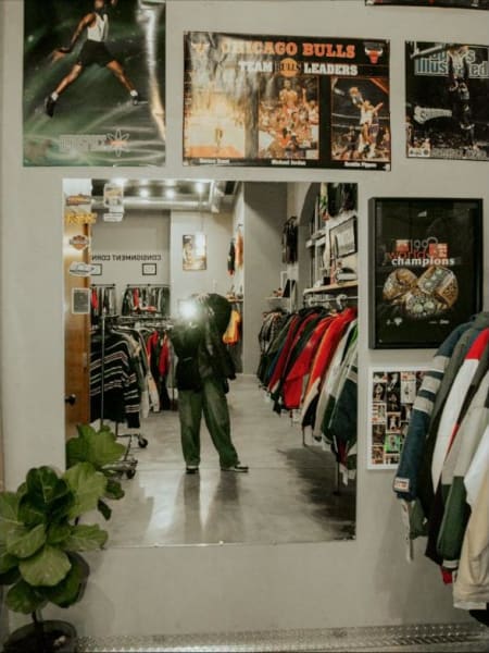 Vintage Chicago Bulls and Jordan poster wall