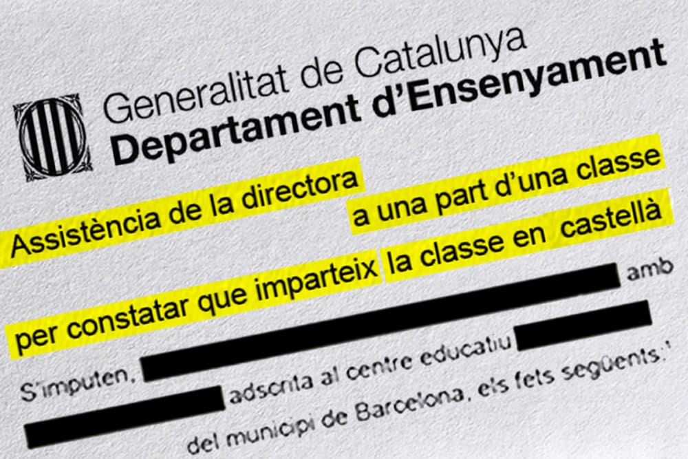 Així s'expedienta a professors a Catalunya per usar l'espanyol: "Se li imputa impartir en castellà. La directora assisteix a una classe i ho constata"