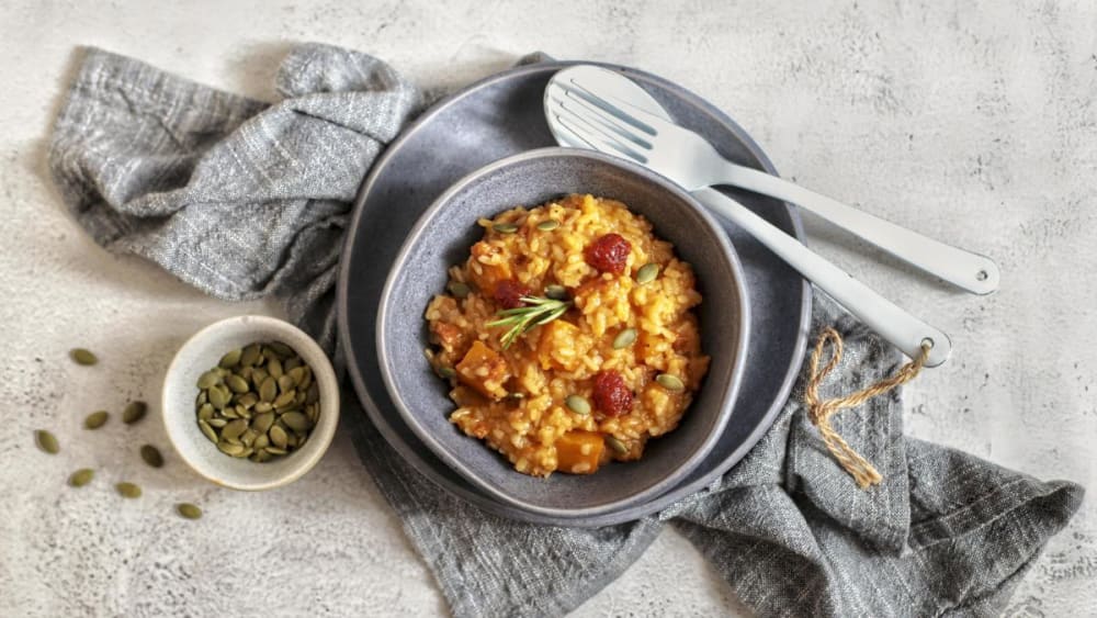 Arròs melós de carabassa rostida, sobrassada i romaní: un plat de tardor plena de sabor