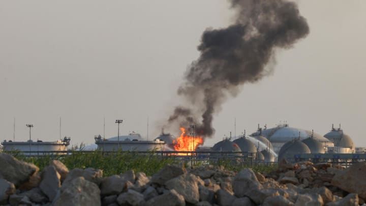 Seu de la companyia petroliera saudita Aramco després dels atacs.