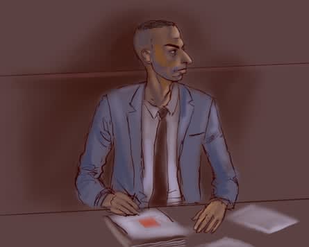 A court sketch of Beau Lamarre-Condon.