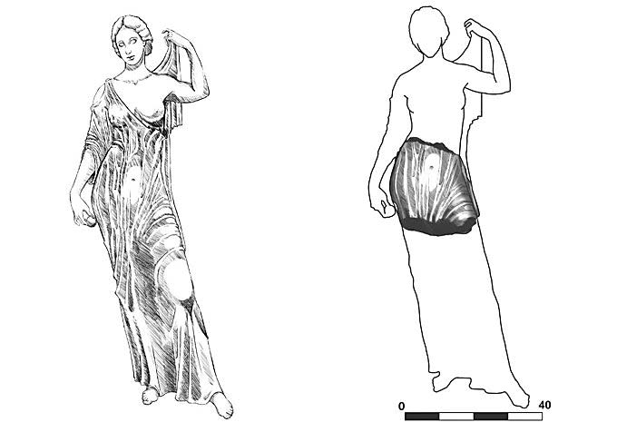 Recreación de la escultura de Venus, con el fragmento hallado destacado