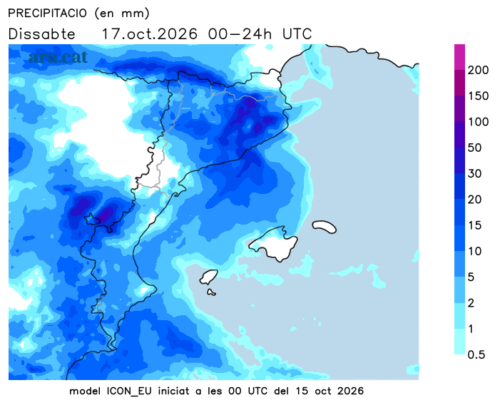 Precipitacions previstes aquest cap de setmana.