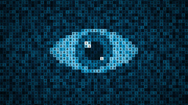 stock image showing a blue eye made out of zeros and ones