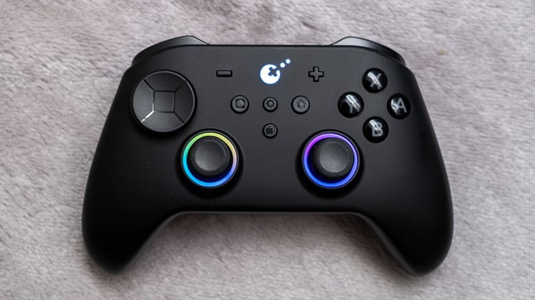 GuliKit TT Max controller with rainbow rings around the sticks.