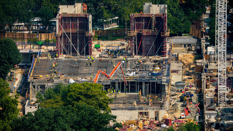 The demolished East Wing and some ballroom construction.