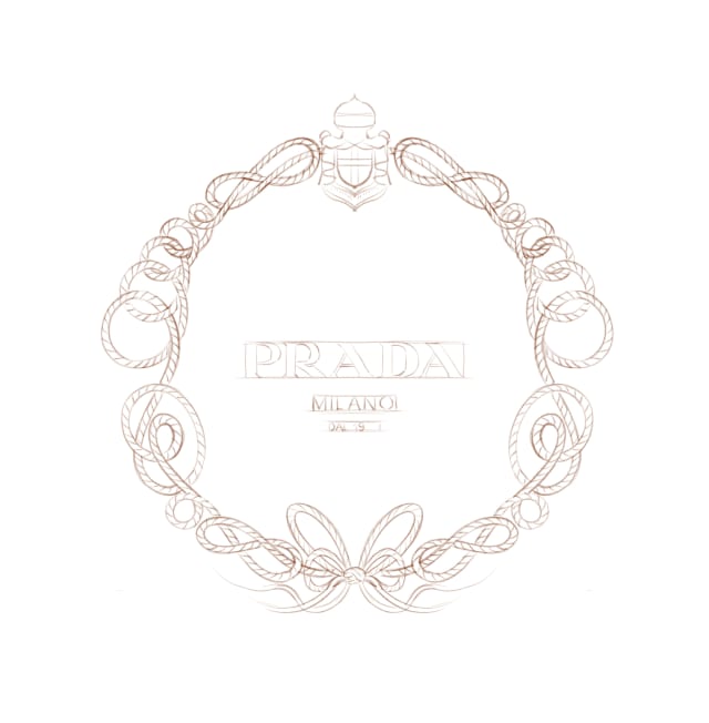 circular wreath sketch with decorative rope frame for Prada